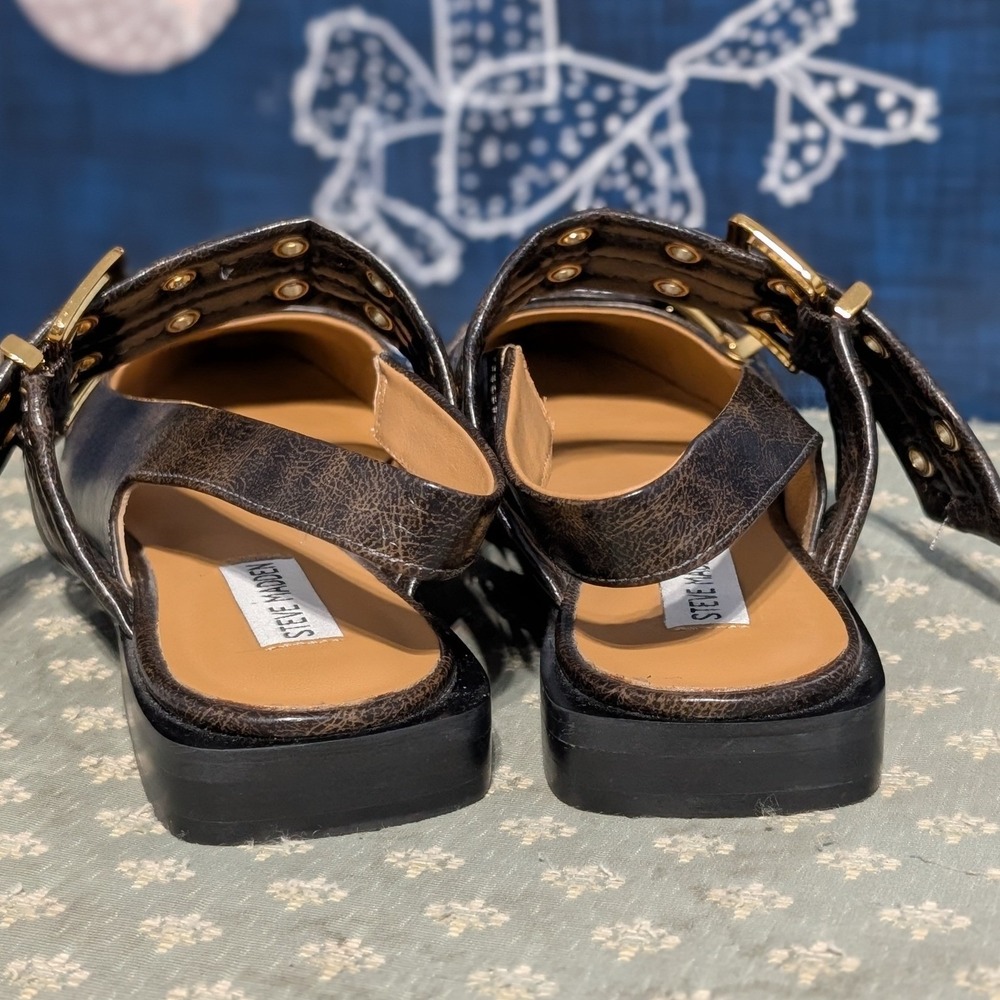 Steve Madden Graya Buckle Grommet Pointed Toe Slingback Flats Brown Size 9M - Picture 6 of 8